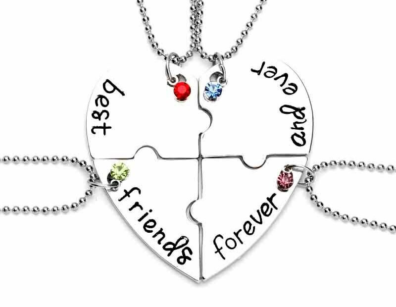 4 Pcs Hot Sale Heart Pendant Best Friends Forever Necklace Stitching Friendship Pendant Necklaces Christmas bff q50 Set 4 Lantisoare Best Friends