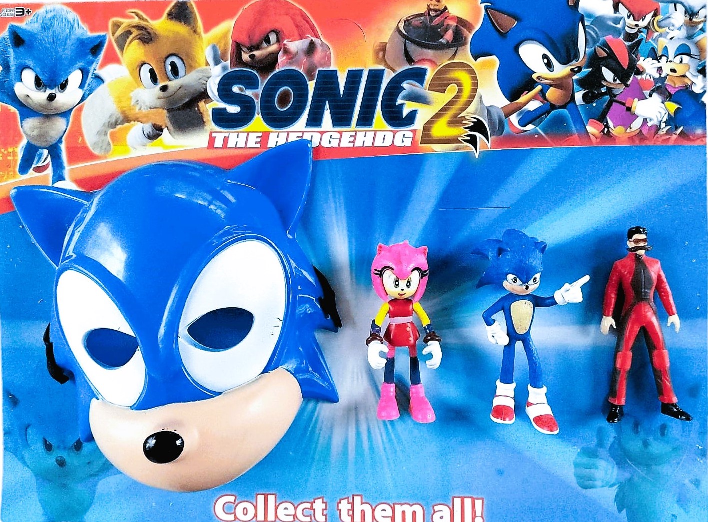 Set Sonic 2, Masca 21cm, plus 3 Figurine 12 cm, Multicolor