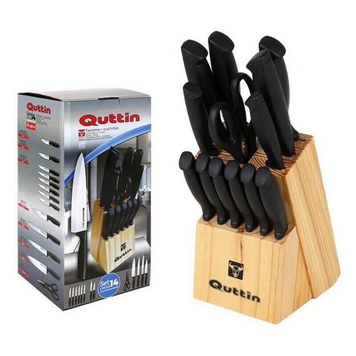 Set de cuțite cu suport din lemn Quttin Black (14 pcs)