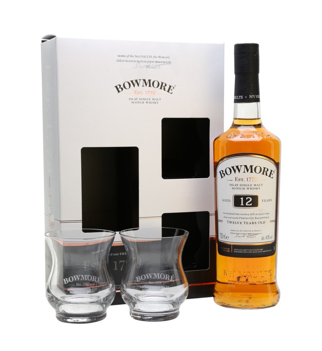 bowmore 12 ani islay single malt scotch whisky pachet 07l 2 pahare Whisky Bowmore 12