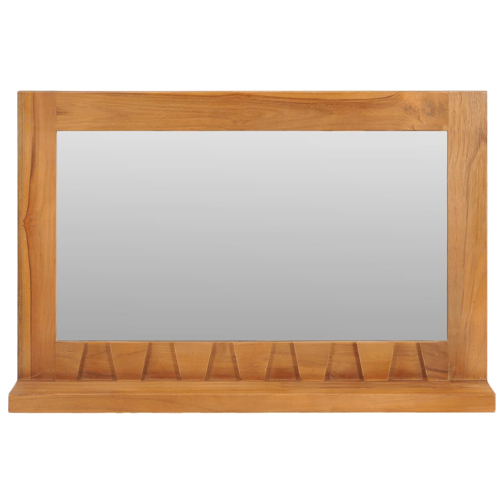 Oglinda de perete cu raft, lemn masiv de tec, 60 x 12 x 40 cm