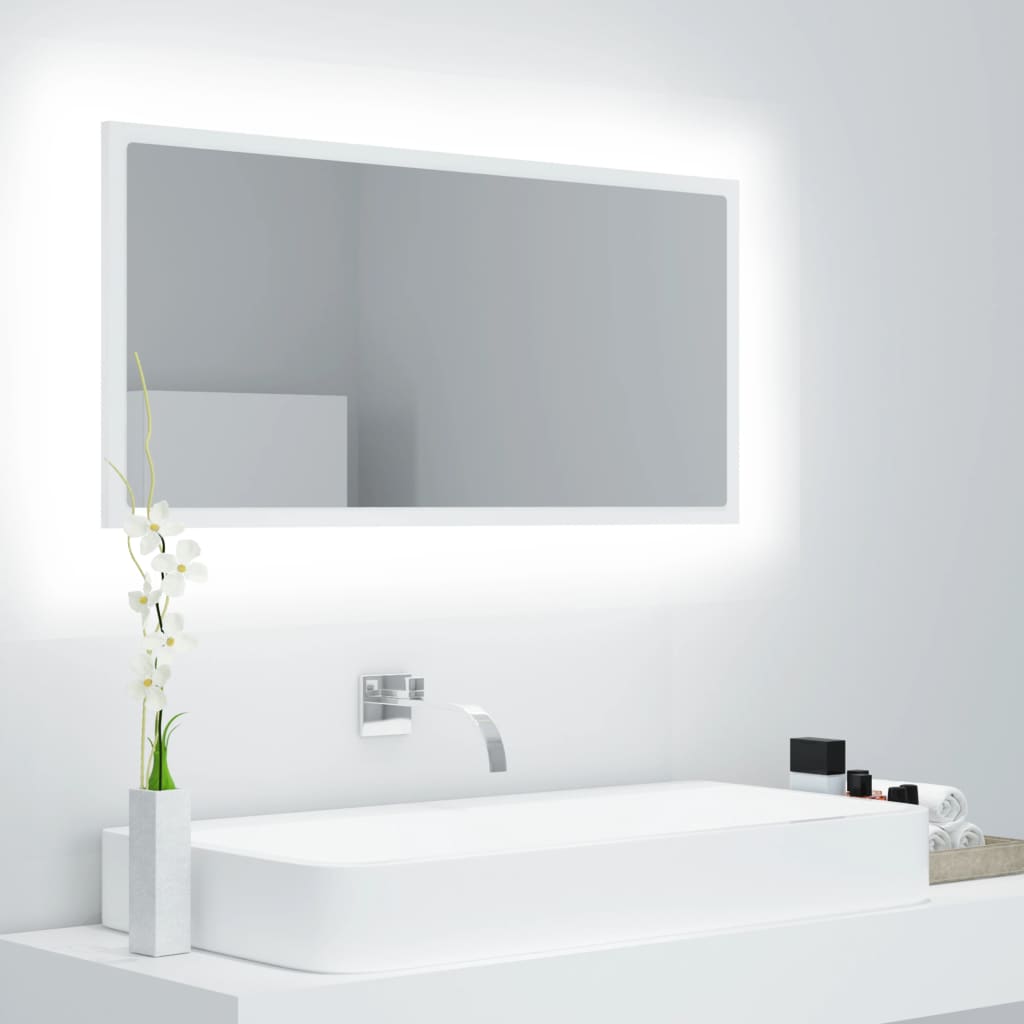 Oglinda de baie cu LED, acril, alb