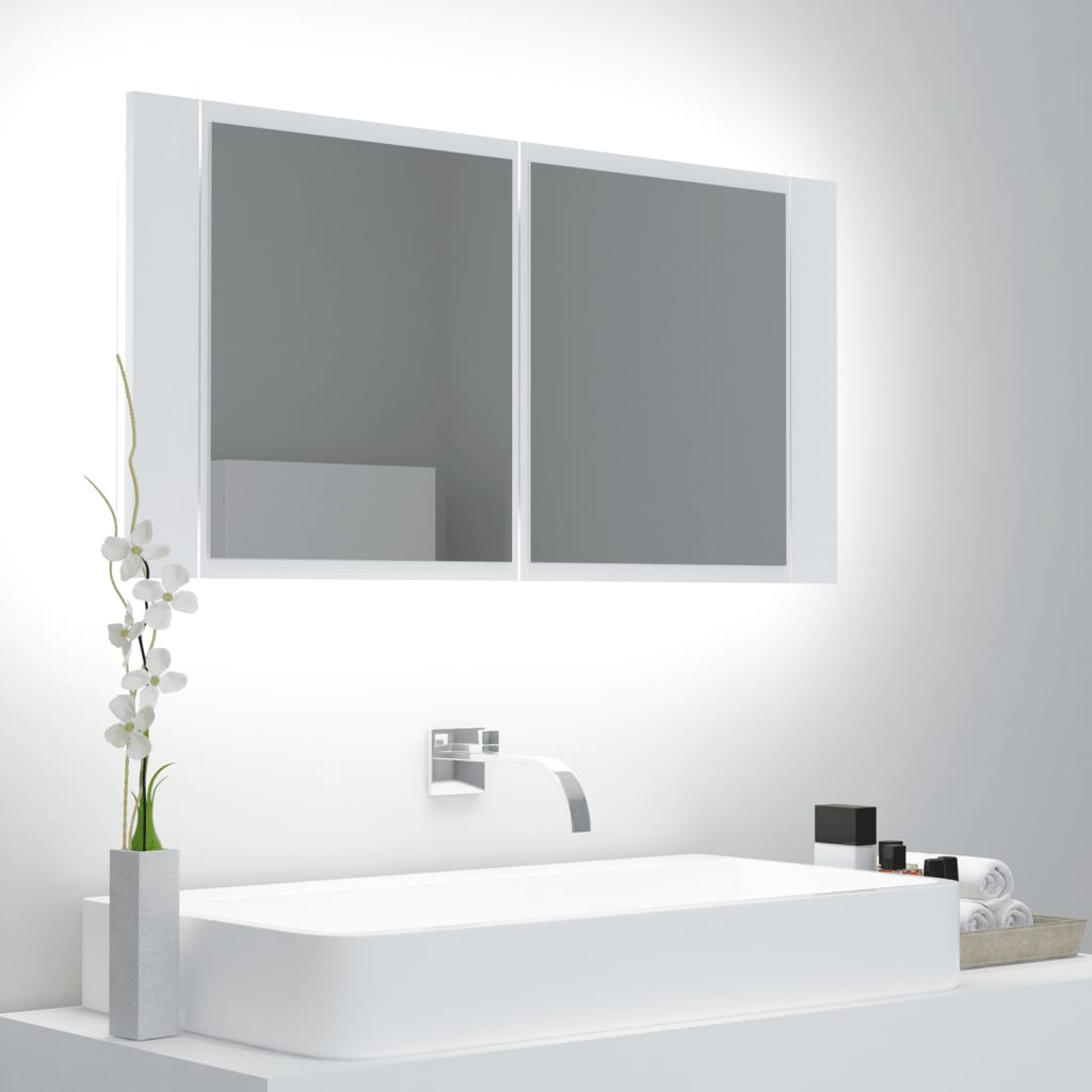 Dulap de baie cu oglinda si LED, 90 x 12 x 45 cm
