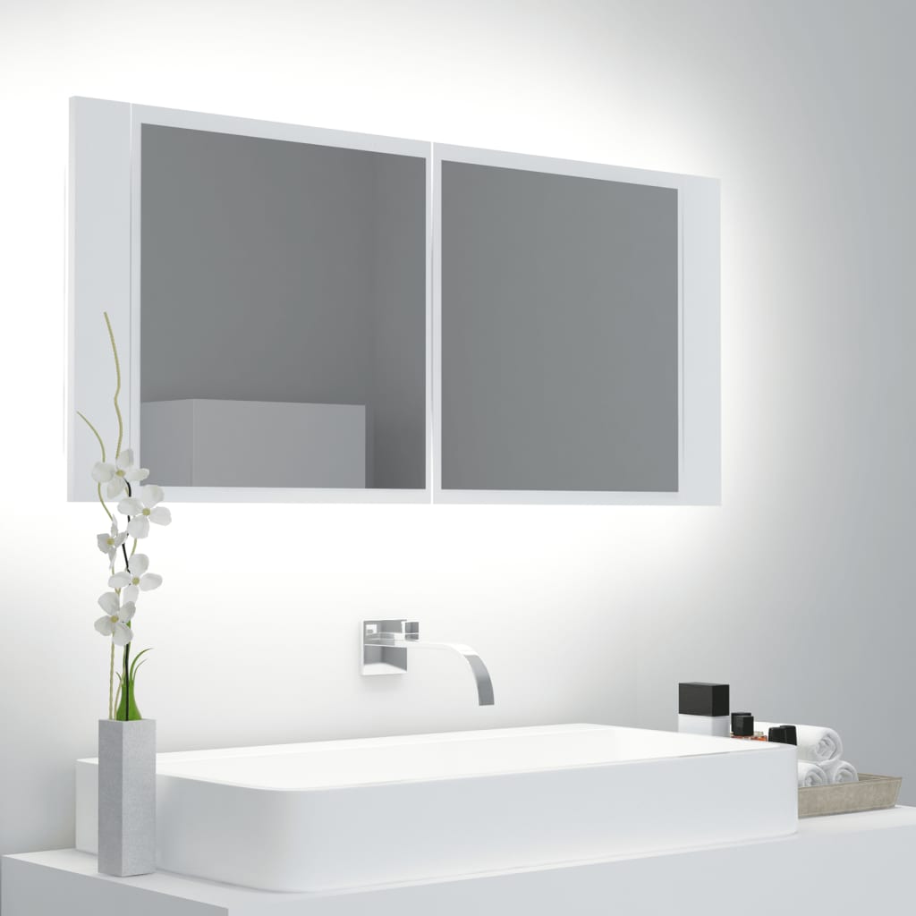 Dulap de baie cu oglinda si LED, 100 x 12 x 45 cm