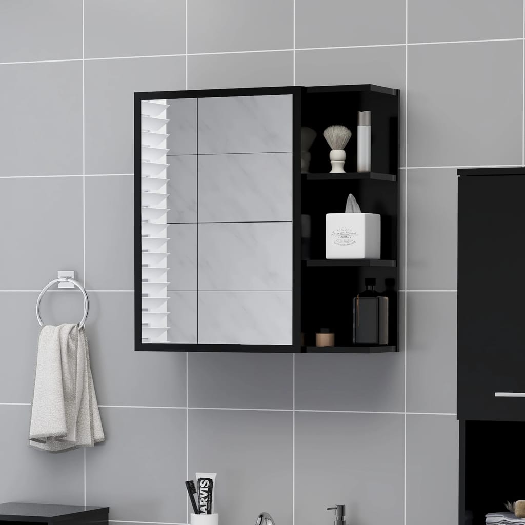 Dulap de baie cu oglinda, negru, 62,5 x 20,5 x 64 cm, PAL-803309
