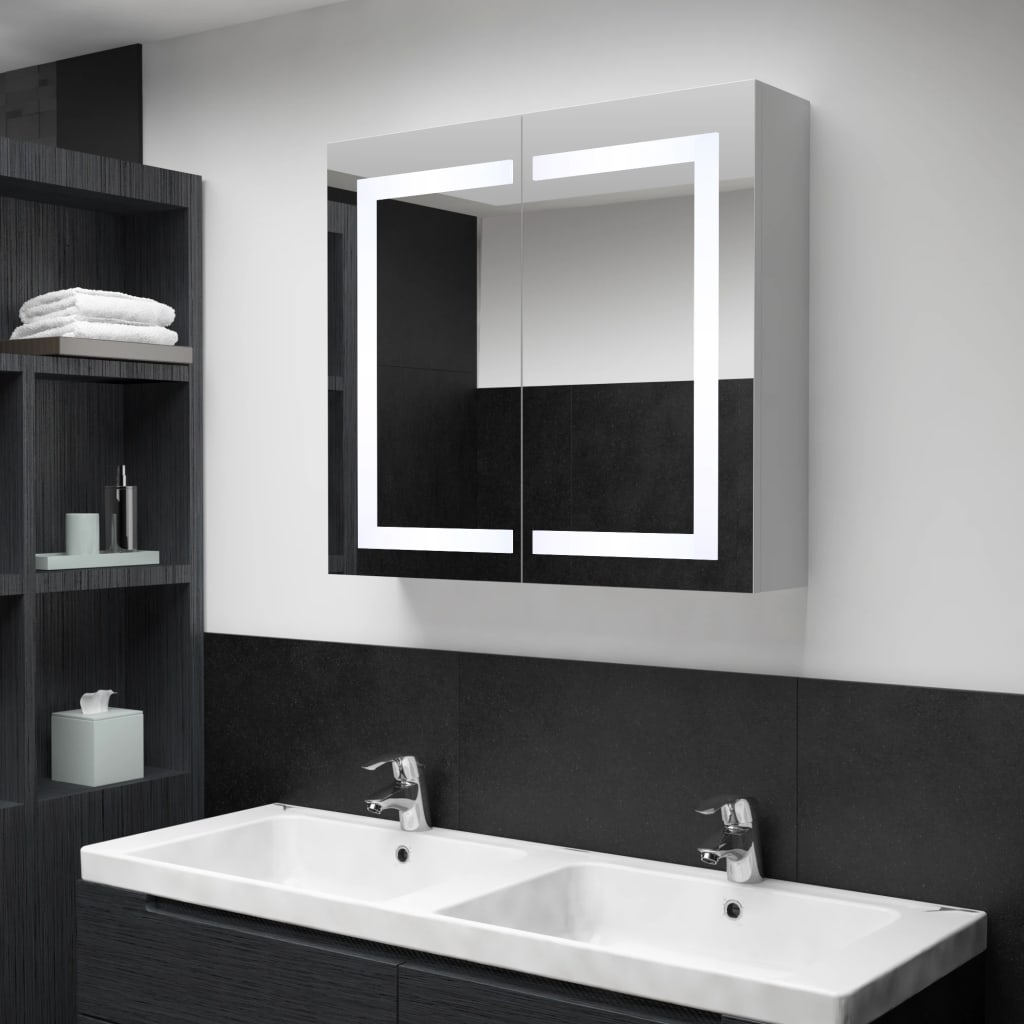 Dulap de baie cu oglinda si LED, 80 x 12. 2 x 68 cm