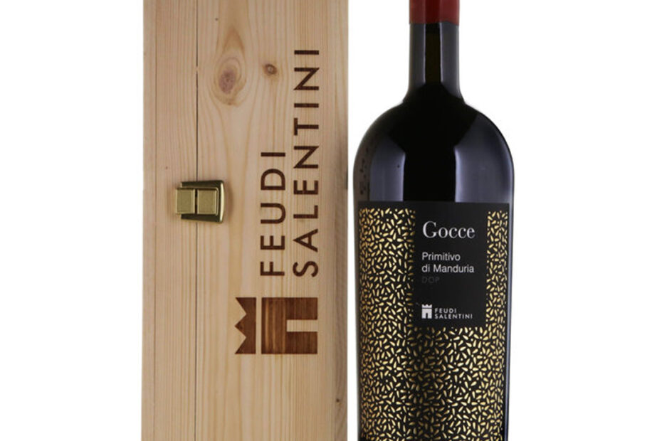 vin feudi salentini gocce primitivo di manduria magnum caseta lemn 1 5l Cutie Cadou Vin Lemn
